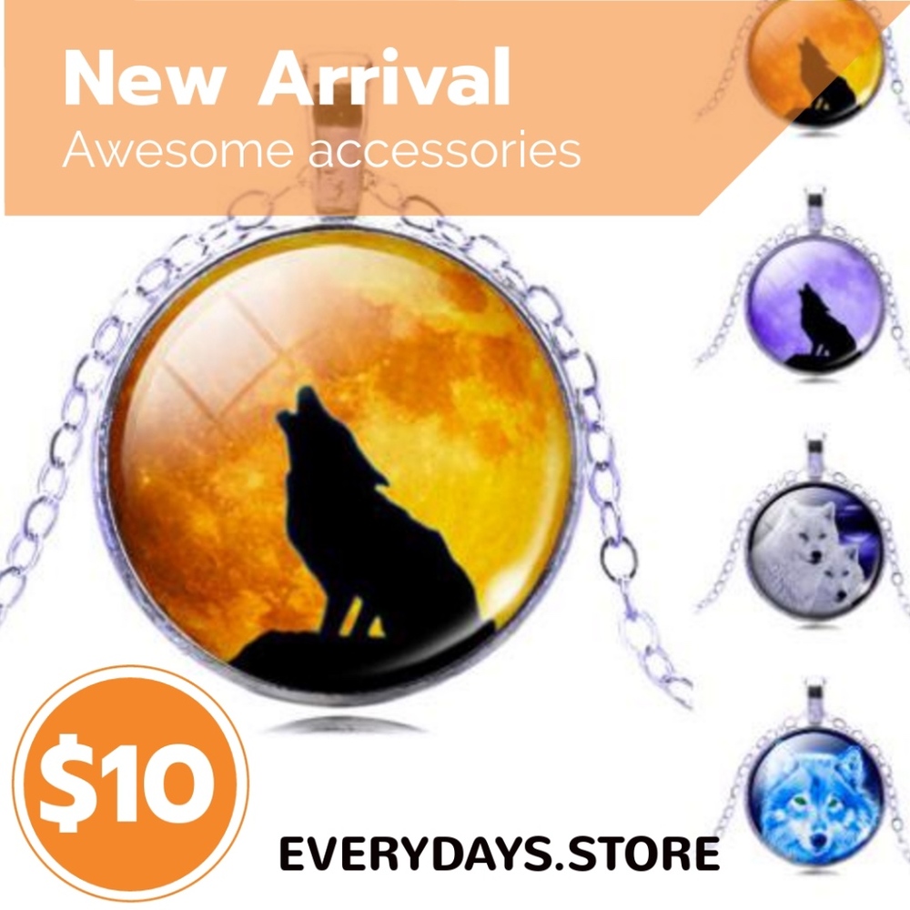 Wolf Vintage Glass Pendant Necklace or Pendant